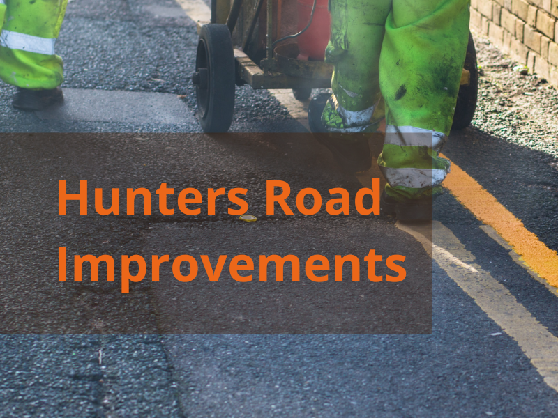 Hunters Road Improvements images shows the painting of double yellow lines 